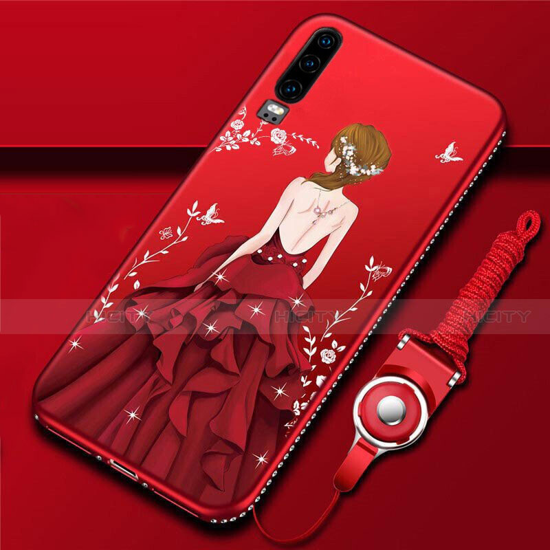 Funda Silicona Gel Goma Vestido de Novia Carcasa K01 para Huawei P30 Rojo