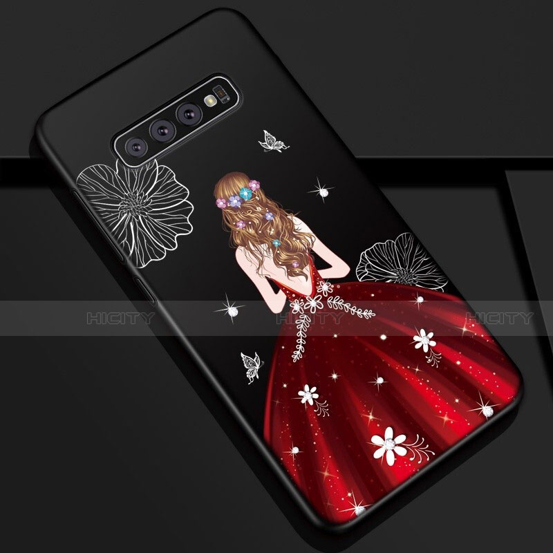 Funda Silicona Gel Goma Vestido de Novia Carcasa K01 para Samsung Galaxy S10 Rojo y Negro