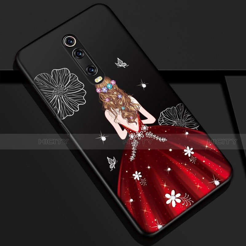 Funda Silicona Gel Goma Vestido de Novia Carcasa K01 para Xiaomi Mi 9T Rojo y Negro