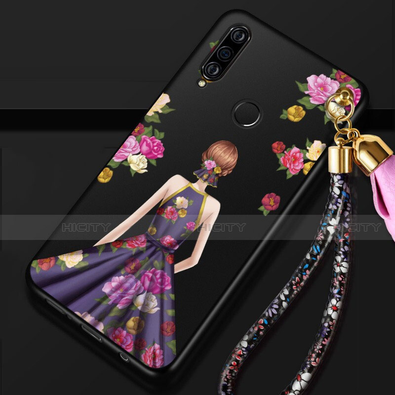 Funda Silicona Gel Goma Vestido de Novia Carcasa K02 para Huawei P30 Lite New Edition Morado y Negro