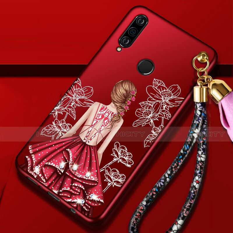 Funda Silicona Gel Goma Vestido de Novia Carcasa K02 para Huawei P30 Lite New Edition Rojo