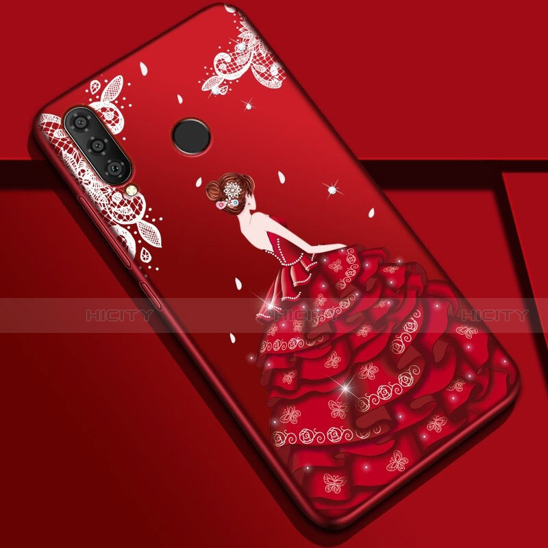 Funda Silicona Gel Goma Vestido de Novia Carcasa K03 para Huawei P30 Lite New Edition Rojo Rosa