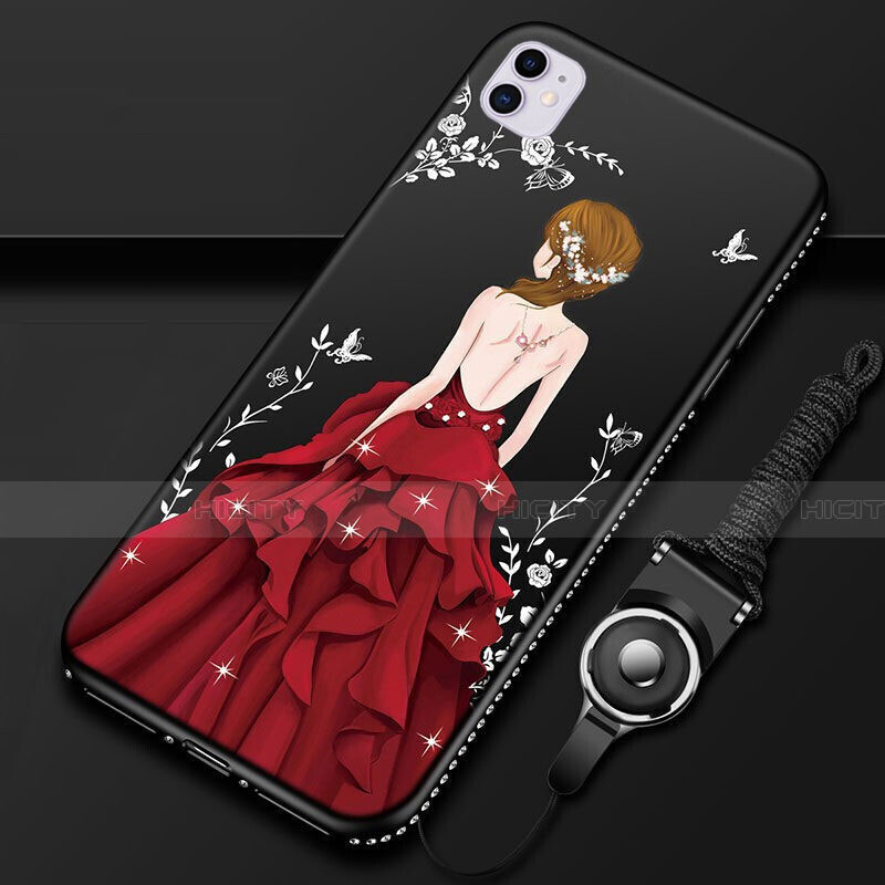 Funda Silicona Gel Goma Vestido de Novia Carcasa M01 para Apple iPhone 11 Rojo y Negro