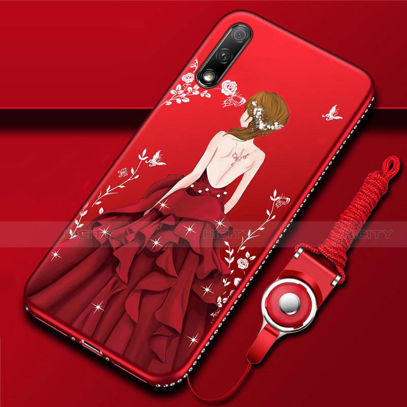 Funda Silicona Gel Goma Vestido de Novia Carcasa para Huawei Enjoy 10 Rojo