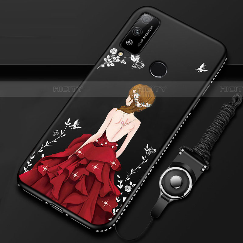 Funda Silicona Gel Goma Vestido de Novia Carcasa para Huawei Honor Play4T Rojo y Negro