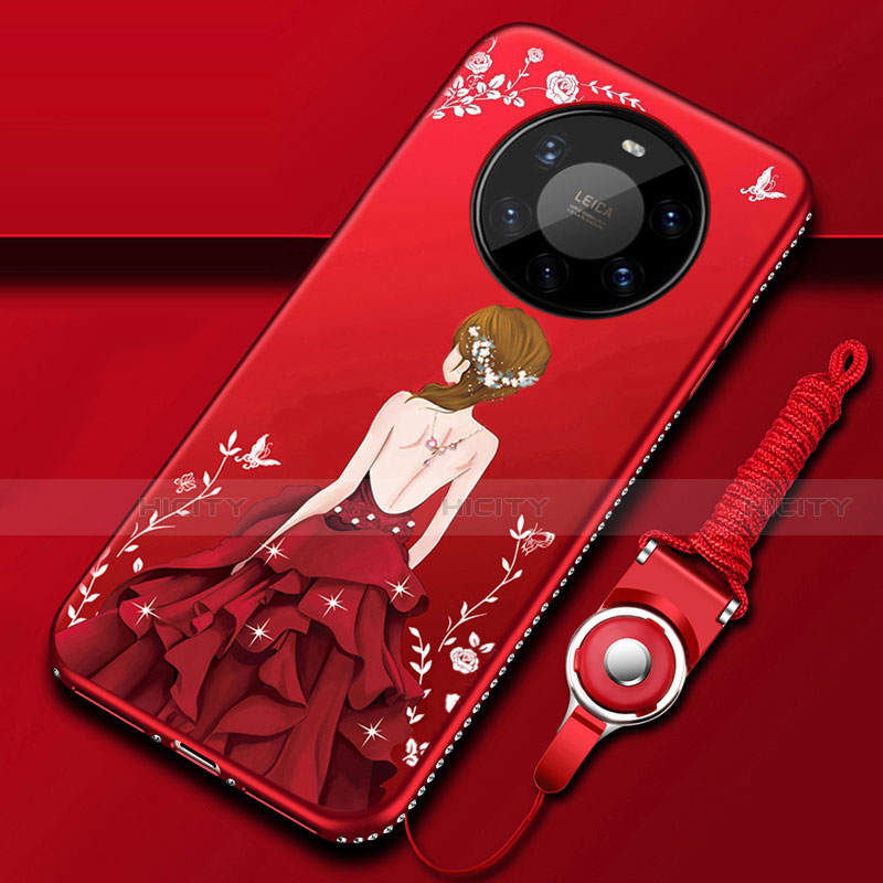 Funda Silicona Gel Goma Vestido de Novia Carcasa para Huawei Mate 40 Pro+ Plus Rojo