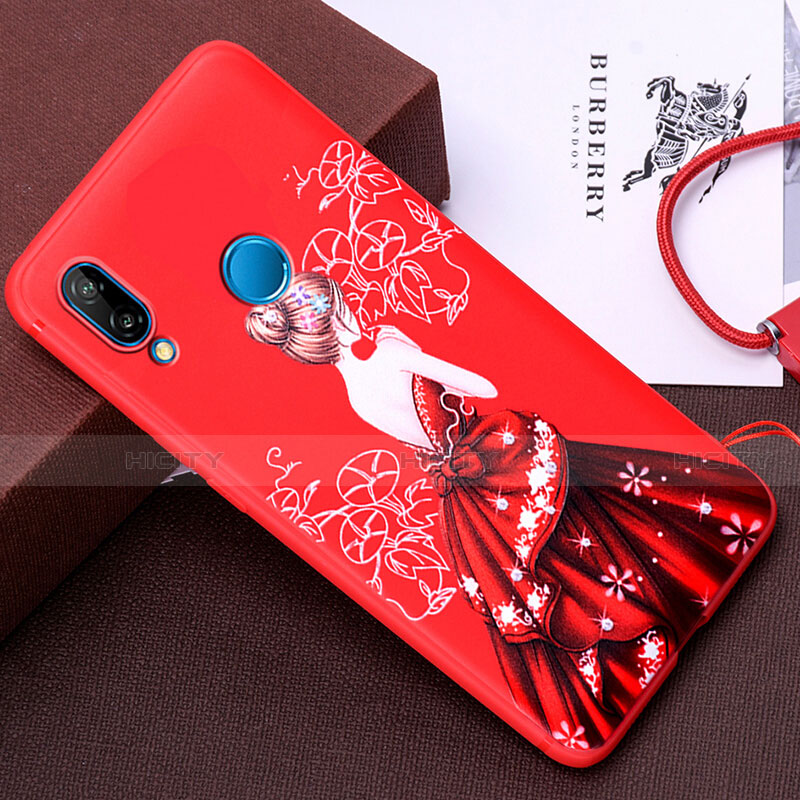 Funda Silicona Gel Goma Vestido de Novia Carcasa para Huawei P20 Lite Rojo