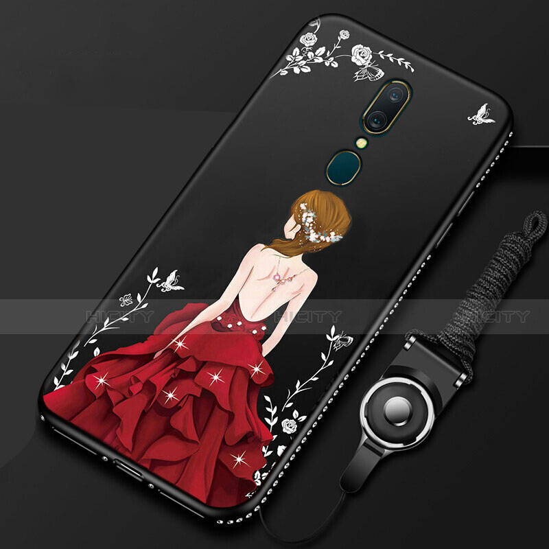 Funda Silicona Gel Goma Vestido de Novia Carcasa para Oppo A9 Rojo y Negro