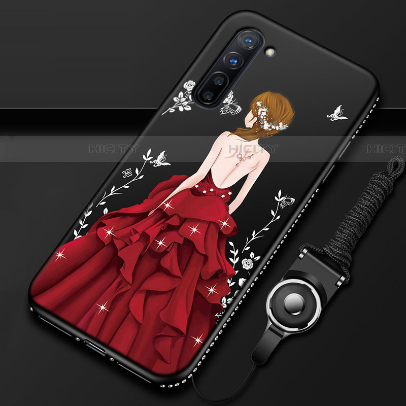 Funda Silicona Gel Goma Vestido de Novia Carcasa para Oppo Find X2 Lite Rojo y Negro