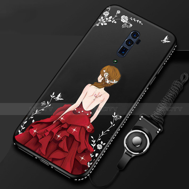 Funda Silicona Gel Goma Vestido de Novia Carcasa para Oppo Reno 10X Zoom Rojo y Negro