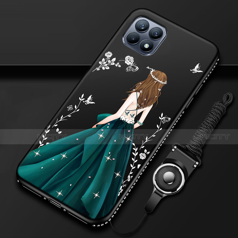 Funda Silicona Gel Goma Vestido de Novia Carcasa para Oppo Reno4 SE 5G Negro