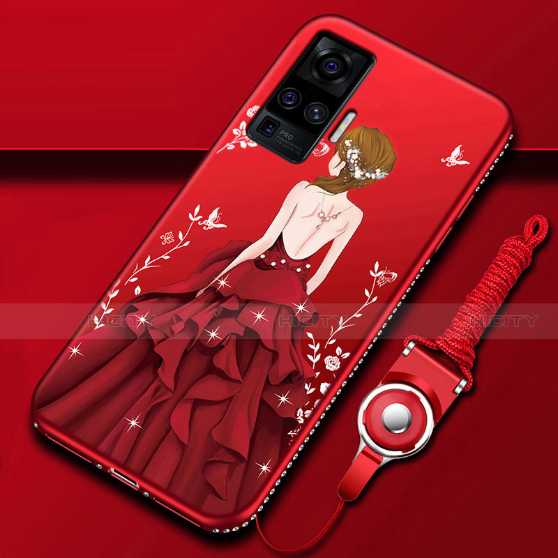 Funda Silicona Gel Goma Vestido de Novia Carcasa para Vivo X50 Pro 5G Rojo