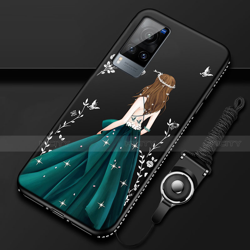 Funda Silicona Gel Goma Vestido de Novia Carcasa para Vivo X60 5G Negro