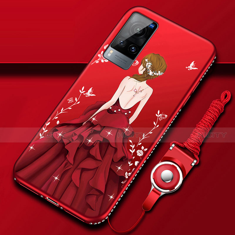 Funda Silicona Gel Goma Vestido de Novia Carcasa para Vivo X60T 5G Rojo