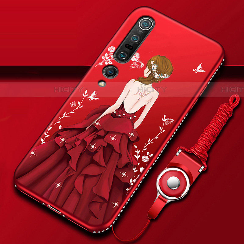 Funda Silicona Gel Goma Vestido de Novia Carcasa para Xiaomi Mi 10 Pro Rojo