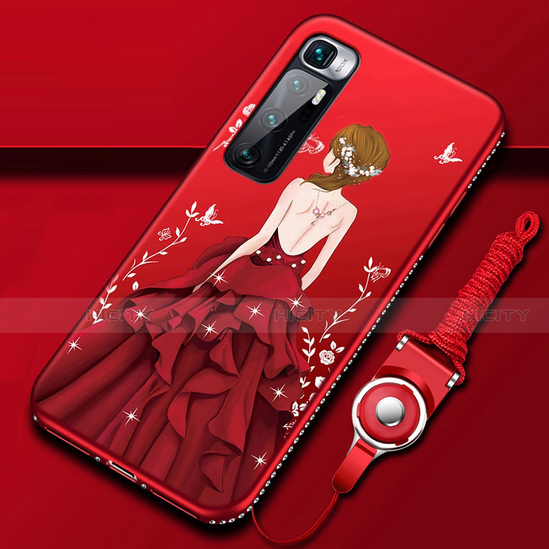 Funda Silicona Gel Goma Vestido de Novia Carcasa para Xiaomi Mi 10 Ultra Rojo