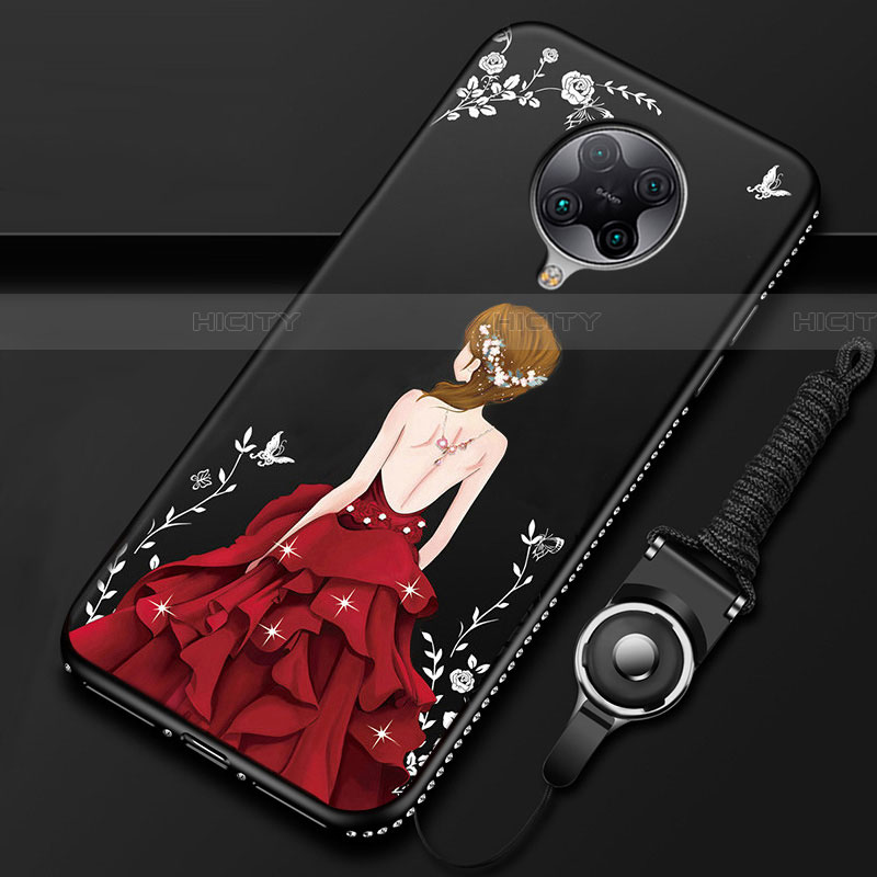 Funda Silicona Gel Goma Vestido de Novia Carcasa para Xiaomi Poco F2 Pro Rojo y Negro