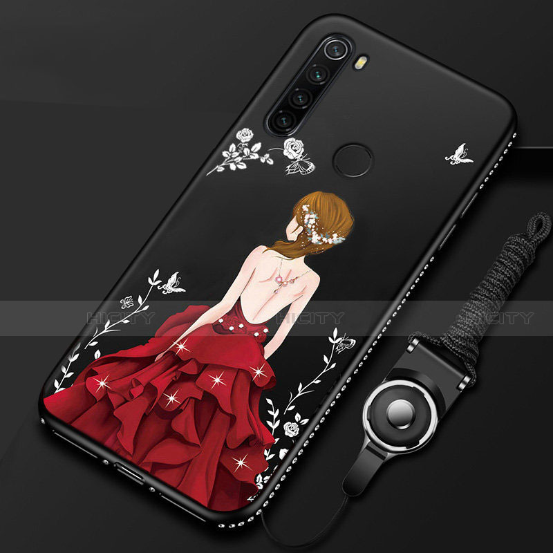 Funda Silicona Gel Goma Vestido de Novia Carcasa para Xiaomi Redmi Note 8 (2021) Rojo y Negro