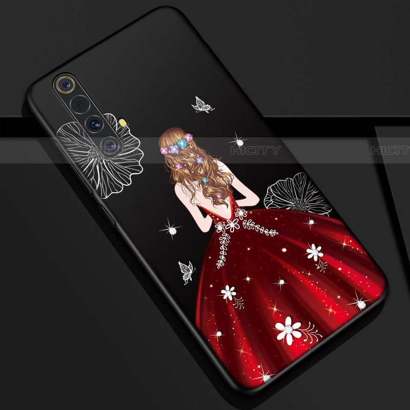 Funda Silicona Gel Goma Vestido de Novia Carcasa S01 para Realme X50m 5G Rojo y Negro