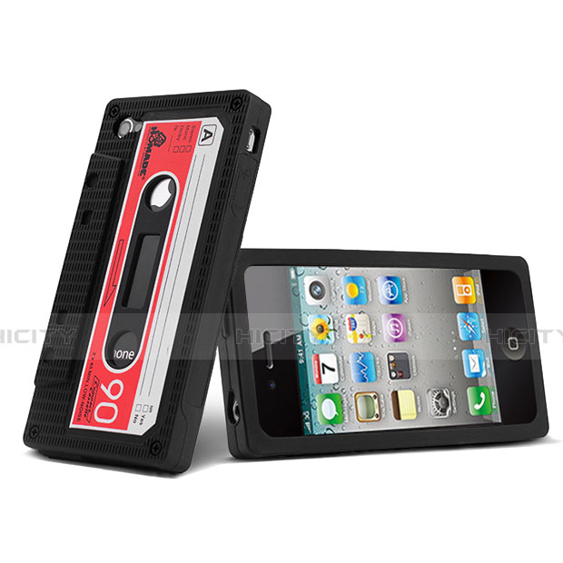 Funda Silicona Goma Cassette para Apple iPhone 4 Negro