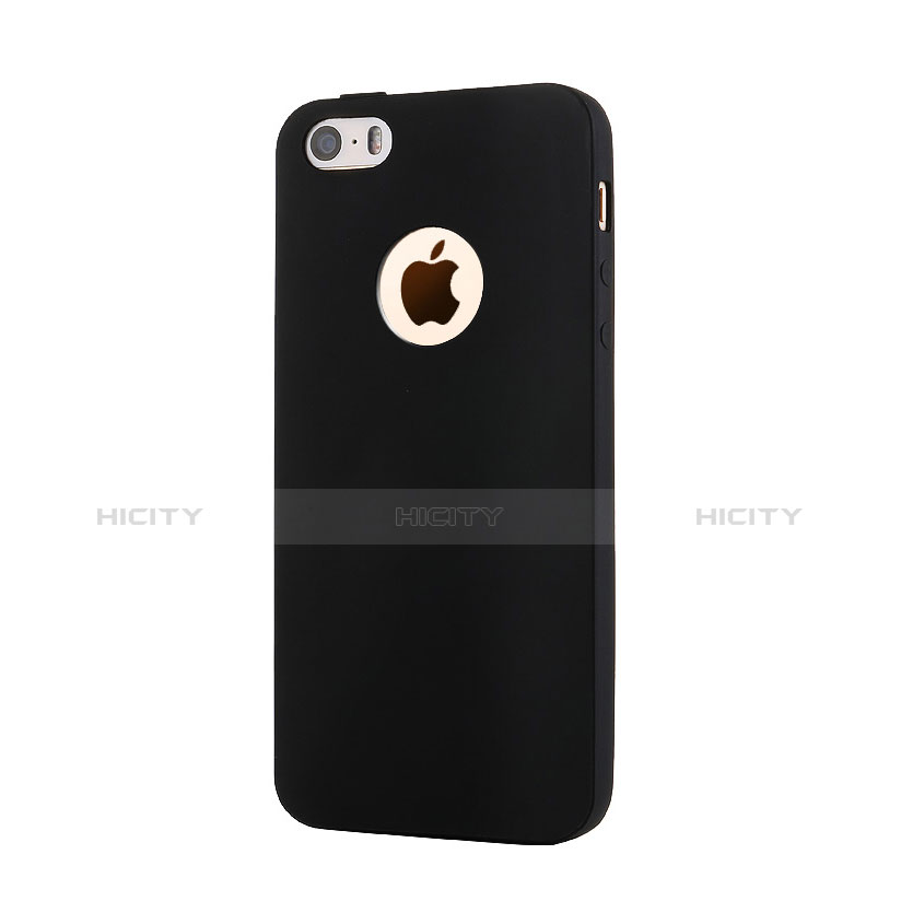 Funda Silicona Goma con Agujero para Apple iPhone 5S Negro