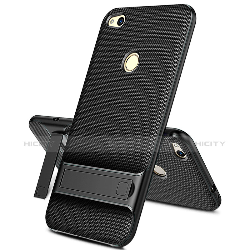 Funda Silicona Goma con Soporte para Huawei P8 Lite (2017) Negro