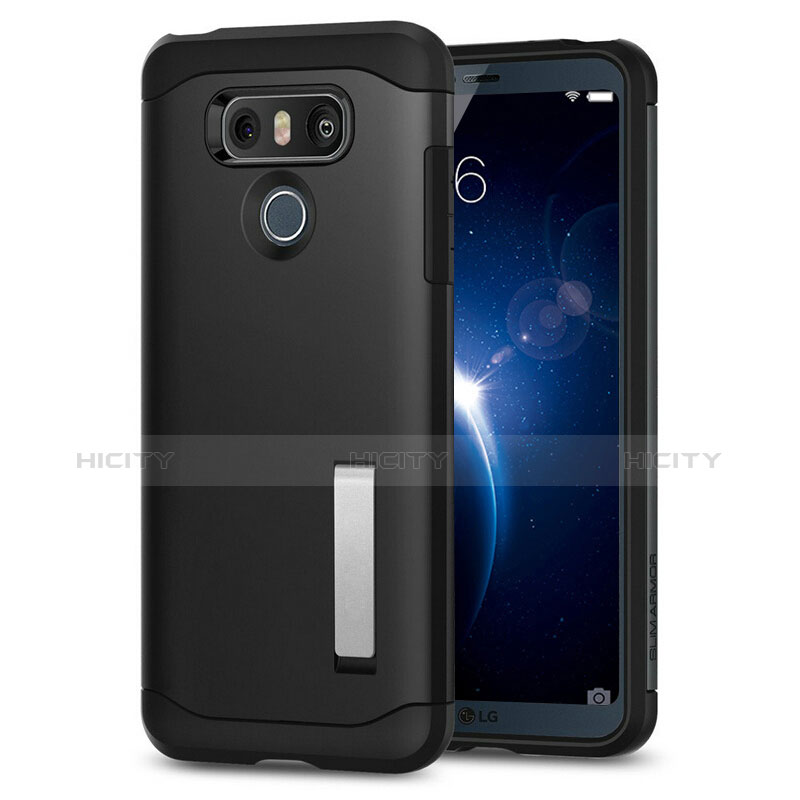 Funda Silicona Goma con Soporte para LG G6 Negro