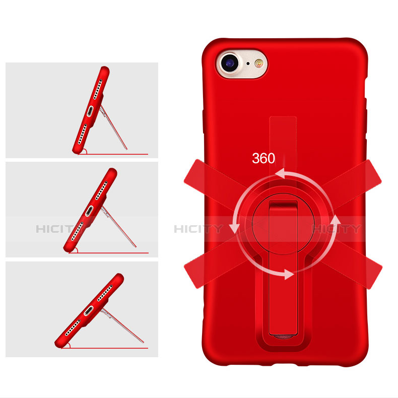 Funda Silicona Goma con Soporte S02 para Apple iPhone 7 Rojo