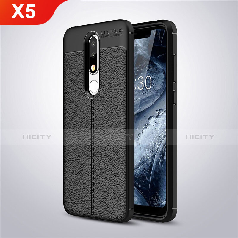 Funda Silicona Goma de Cuero Carcasa A01 para Nokia X5 Negro