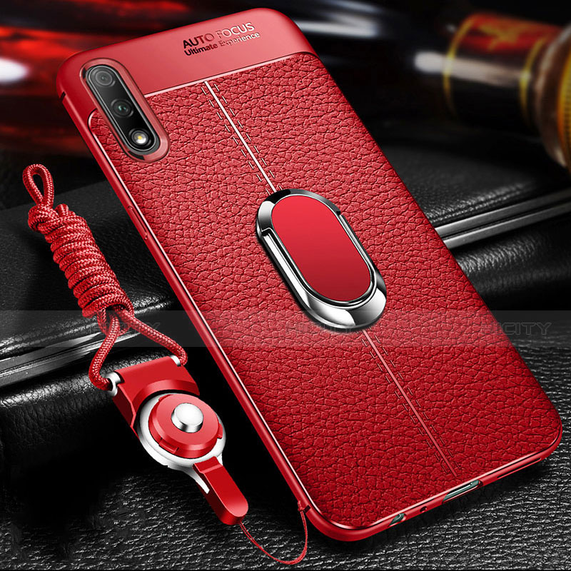 Funda Silicona Goma de Cuero Carcasa con Magnetico Anillo de dedo Soporte para Huawei Enjoy 10