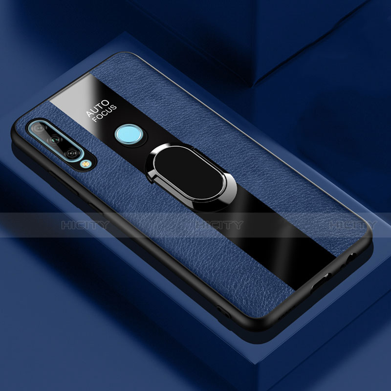 Funda Silicona Goma de Cuero Carcasa con Magnetico Anillo de dedo Soporte para Huawei Enjoy 10 Plus Azul