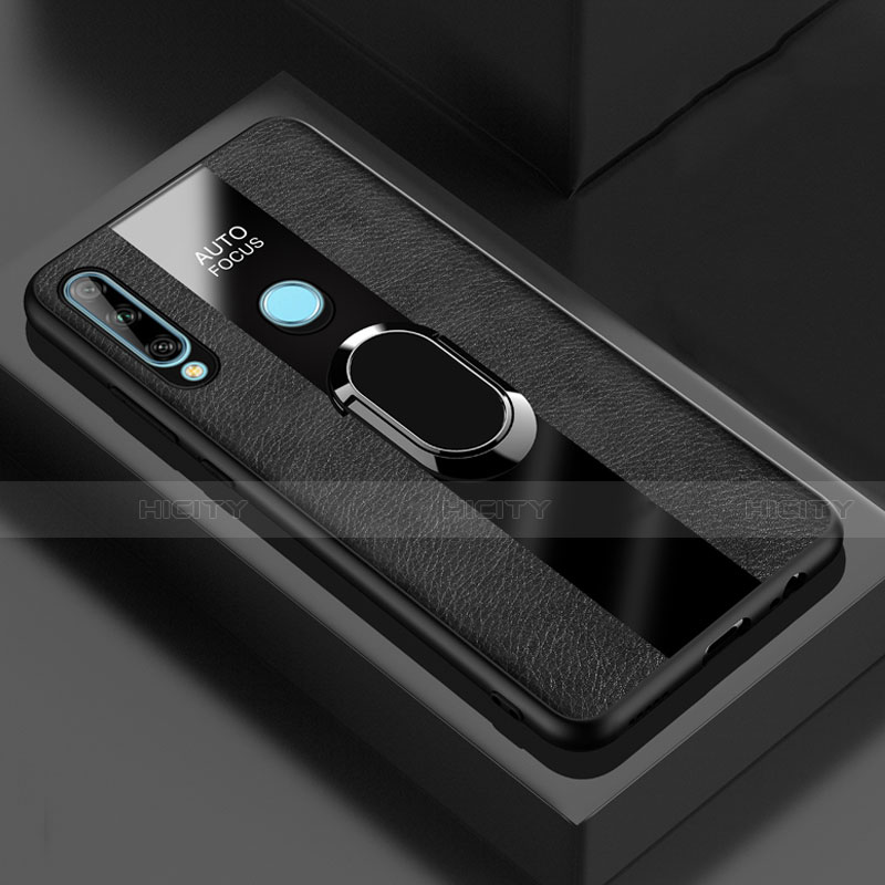Funda Silicona Goma de Cuero Carcasa con Magnetico Anillo de dedo Soporte para Huawei Enjoy 10 Plus Negro
