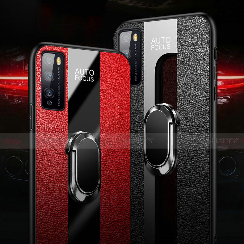 Funda Silicona Goma de Cuero Carcasa con Magnetico Anillo de dedo Soporte para Huawei Enjoy Z 5G