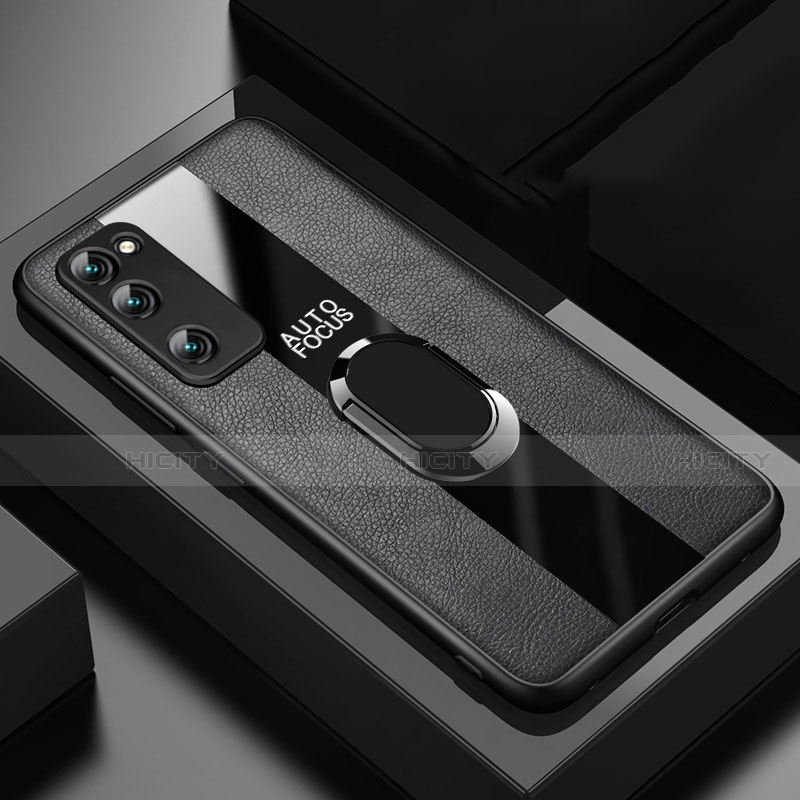 Funda Silicona Goma de Cuero Carcasa con Magnetico Anillo de dedo Soporte para Huawei Honor 30 Lite 5G Negro