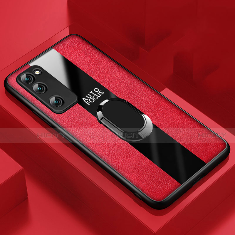 Funda Silicona Goma de Cuero Carcasa con Magnetico Anillo de dedo Soporte para Huawei Honor 30 Lite 5G Rojo