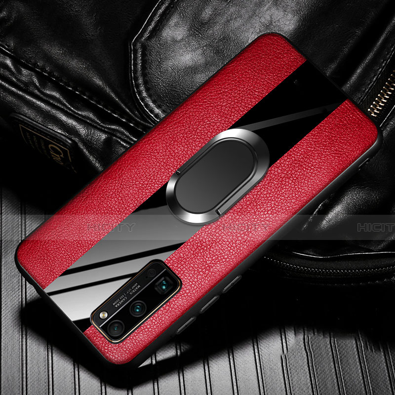 Funda Silicona Goma de Cuero Carcasa con Magnetico Anillo de dedo Soporte para Huawei Honor 30 Pro Rojo