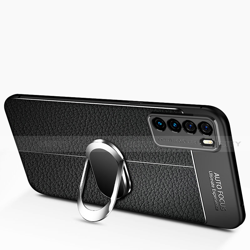 Funda Silicona Goma de Cuero Carcasa con Magnetico Anillo de dedo Soporte para Huawei Honor Play4 5G