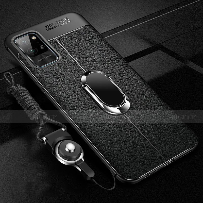 Funda Silicona Goma de Cuero Carcasa con Magnetico Anillo de dedo Soporte para Huawei Honor Play4 Pro 5G Negro