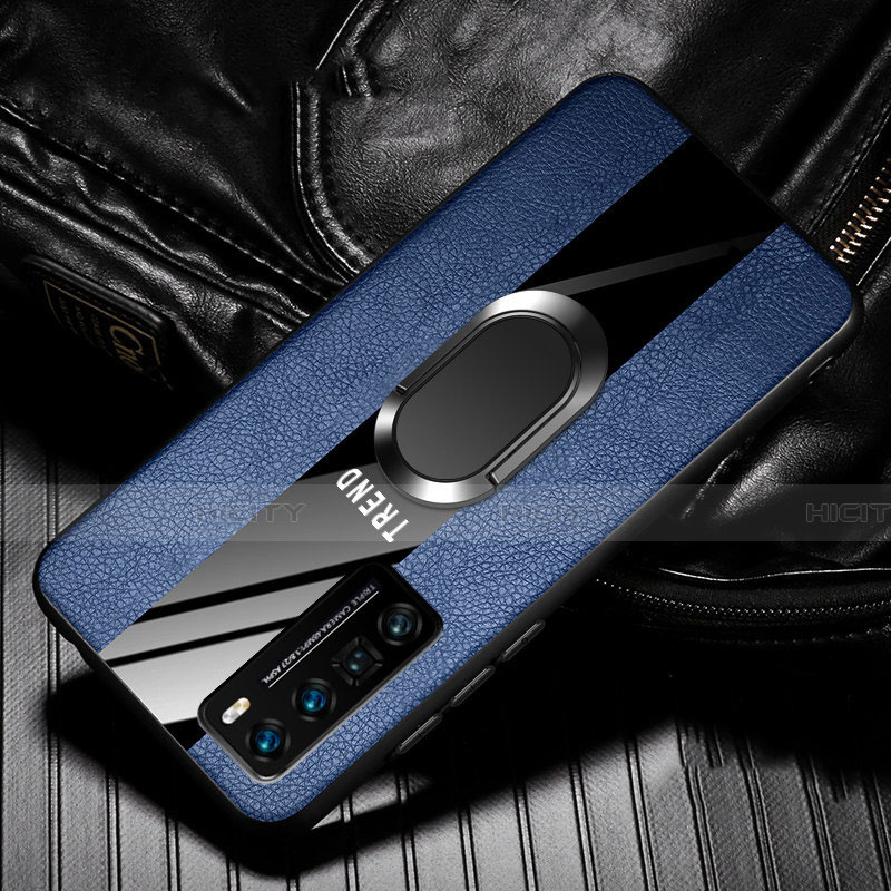 Funda Silicona Goma de Cuero Carcasa con Magnetico Anillo de dedo Soporte para Huawei Nova 7 Pro 5G Azul