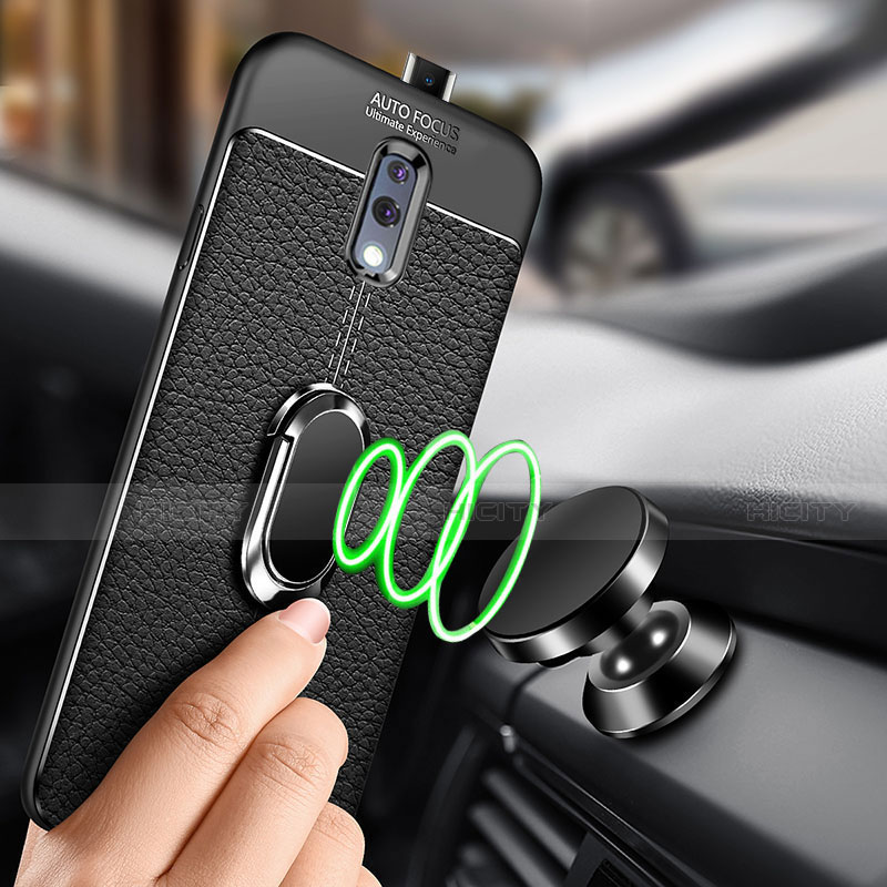 Funda Silicona Goma de Cuero Carcasa con Magnetico Anillo de dedo Soporte para Oppo Realme X