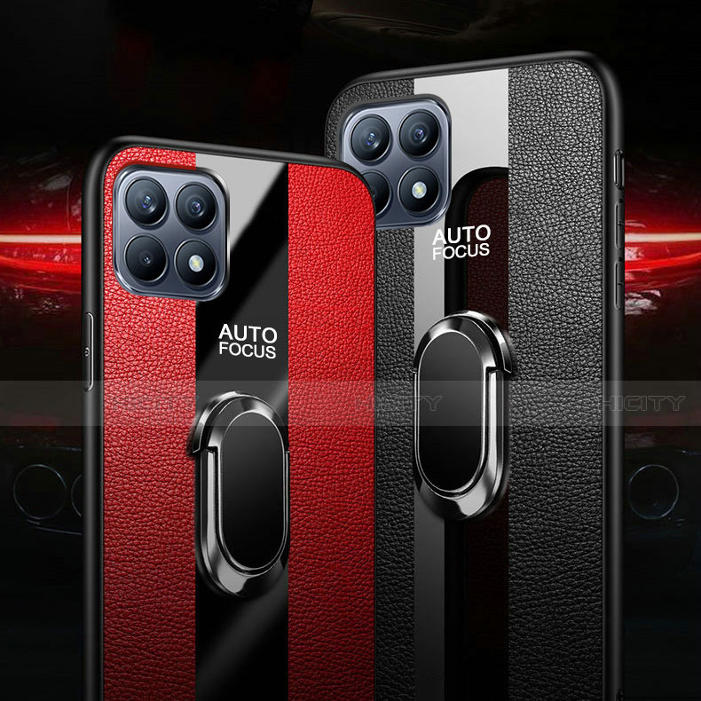 Funda Silicona Goma de Cuero Carcasa con Magnetico Anillo de dedo Soporte para Oppo Reno4 SE 5G