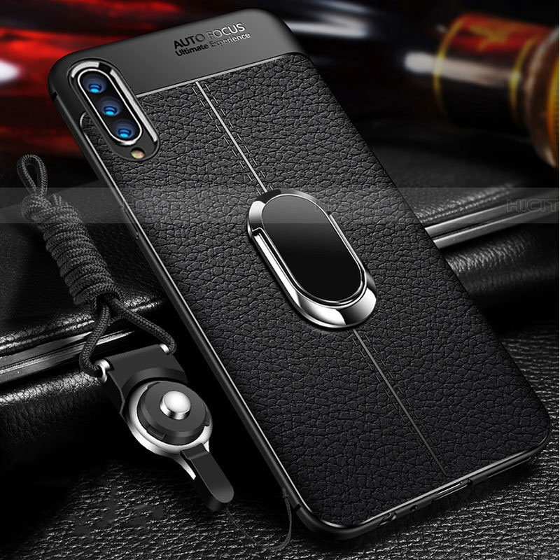 Funda Silicona Goma de Cuero Carcasa con Magnetico Anillo de dedo Soporte para Samsung Galaxy A70S Negro