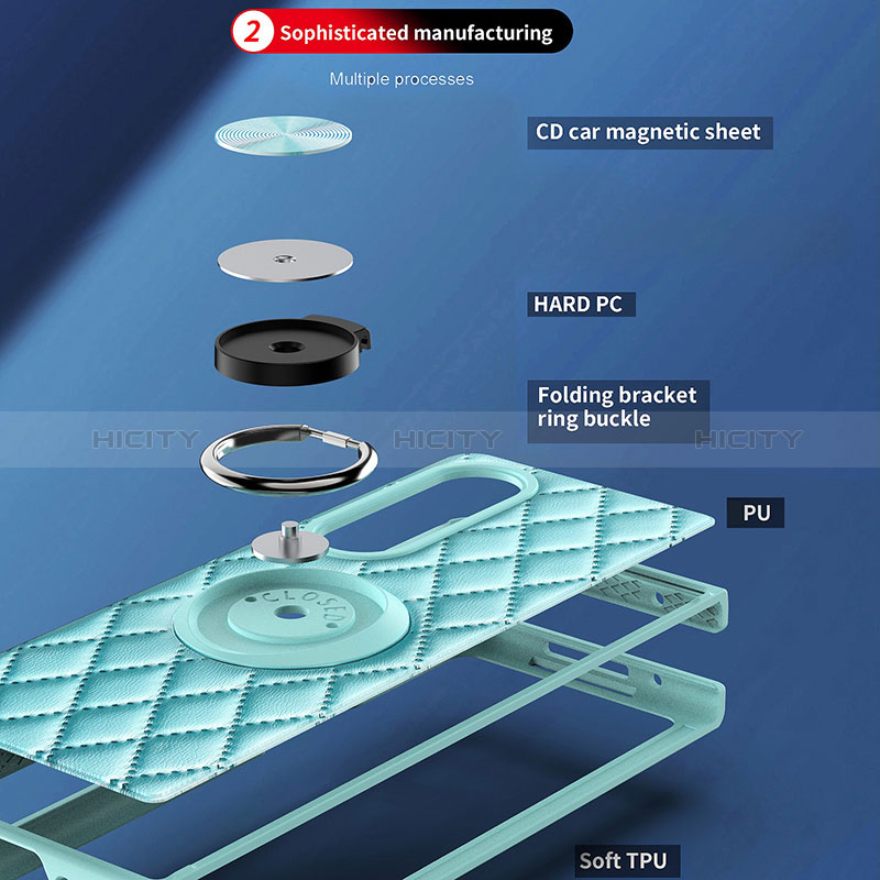 Funda Silicona Goma de Cuero Carcasa con Magnetico Anillo de dedo Soporte para Samsung Galaxy Z Fold3 5G