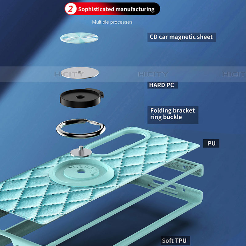 Funda Silicona Goma de Cuero Carcasa con Magnetico Anillo de dedo Soporte para Samsung Galaxy Z Fold4 5G
