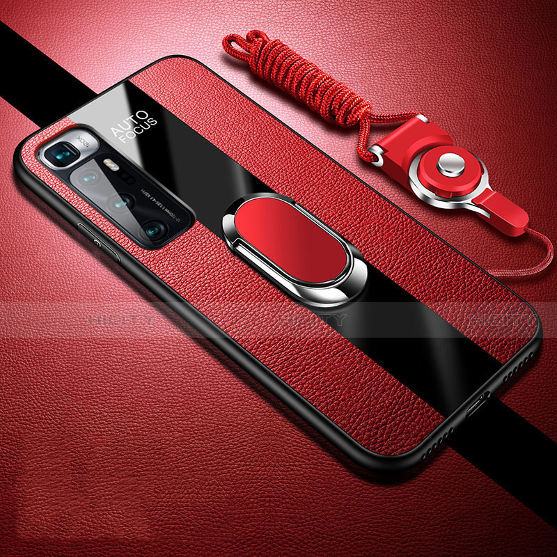 Funda Silicona Goma de Cuero Carcasa con Magnetico Anillo de dedo Soporte para Xiaomi Mi 10 Ultra Rojo