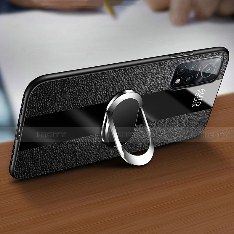 Funda Silicona Goma de Cuero Carcasa con Magnetico Anillo de dedo Soporte para Xiaomi Mi 10T 5G