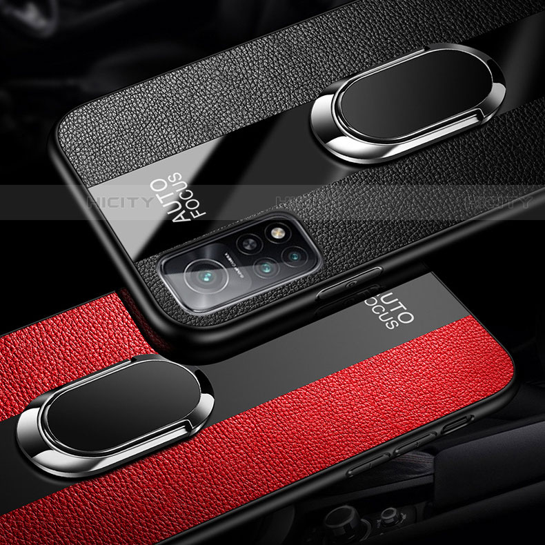 Funda Silicona Goma de Cuero Carcasa con Magnetico Anillo de dedo Soporte para Xiaomi Mi 10T Pro 5G