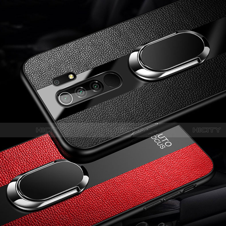 Funda Silicona Goma de Cuero Carcasa con Magnetico Anillo de dedo Soporte para Xiaomi Redmi 9 Prime India