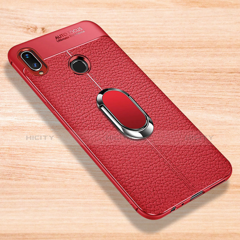 Funda Silicona Goma de Cuero Carcasa con Magnetico Anillo de dedo Soporte para Xiaomi Redmi Note 7 Rojo