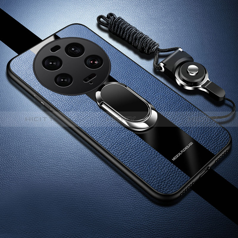 Funda Silicona Goma de Cuero Carcasa con Magnetico Anillo de dedo Soporte PB1 para Xiaomi Mi 13 Ultra 5G Azul